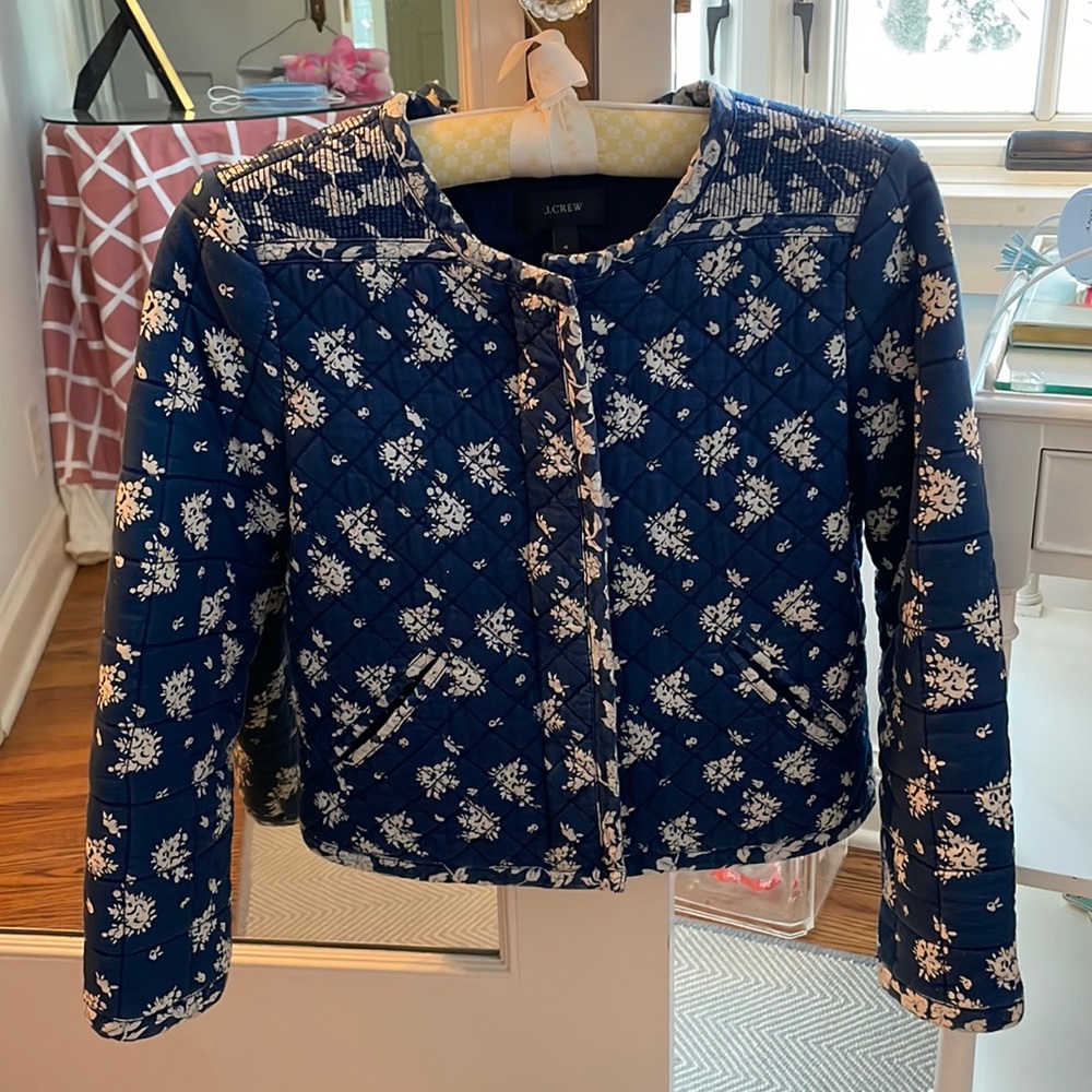 J.Crew Quilted Floral Jacket - Navy/White